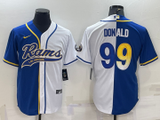 Wholesale Cheap Men's Los Angeles Rams #99 Aaron Donald Royal White Split With Patch Cool Base Stitched Baseball Jersey