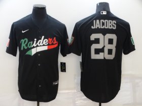 Wholesale Cheap Men\'s Las Vegas Raiders #28 Josh Jacobs Black Mexico Stitched MLB Cool Base Nike Baseball Jersey