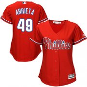 Wholesale Cheap Phillies #49 Jake Arrieta Red Alternate Women's Stitched MLB Jersey
