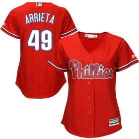 Wholesale Cheap Phillies #49 Jake Arrieta Red Alternate Women\'s Stitched MLB Jersey