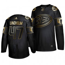 Wholesale Cheap Adidas Ducks #47 Hampus Lindholm Men\'s 2019 Black Golden Edition Authentic Stitched NHL Jersey