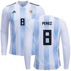 Wholesale Cheap Argentina #8 Perez Home Long Sleeves Soccer Country Jersey