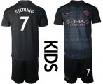 Wholesale Cheap Youth 2020-2021 club Manchester City away black 7 Soccer Jerseys