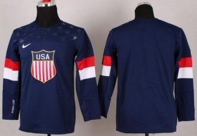 Wholesale Cheap 2014 Olympic Team USA Blank Navy Blue Stitched Youth NHL Jersey