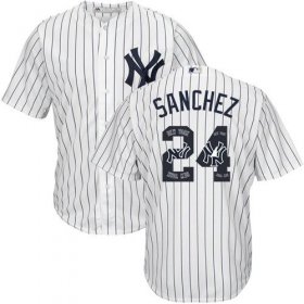 Wholesale Cheap Yankees #24 Gary Sanchez White Strip Team Logo Fashion Stitched MLB Jersey