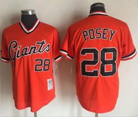 Wholesale Cheap Mitchell And Ness Giants #28 Buster Posey Orange Throwback Stitched MLB Jersey