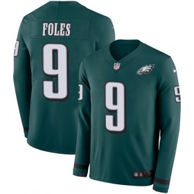 Wholesale Cheap Nike Eagles #9 Nick Foles Midnight Green Team Color Youth Stitched NFL Limited Therma Long Sleeve Jersey