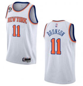 Wholesale Cheap Men\'s New Yok Knicks #11 Jalen Brunson White With NO.6 Patch Stitched Basketball Jersey
