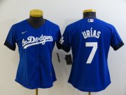 Wholesale Cheap Women's Los Angeles Dodgers #7 Julio Urias Blue 2021 City Connect Cool Base Stitched Jersey