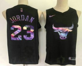 Wholesale Cheap Men\'s Chicago Bulls #23 Michael Jordan Black Iridescent 2021 Nike Swingman Stitched Jersey