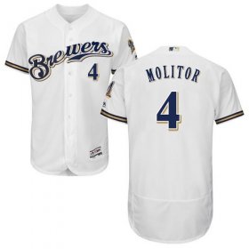 Wholesale Cheap Brewers #4 Paul Molitor White Flexbase Authentic Collection Stitched MLB Jersey