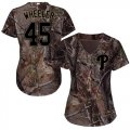 Wholesale Cheap Phillies #45 Zack Wheeler Camo Realtree Collection Cool Base Women's Stitched MLB Jersey