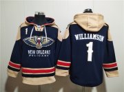Wholesale Cheap Men's New Orleans Pelicans #1 Zion Williamson Navy Ageless Must-Have Lace-Up Pullover Hoodie