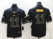 Wholesale Cheap Men's Philadelphia Eagles #11 A. J. Brown Black Golden Edition Stitched NFL Nike Limited Jersey