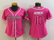 Wholesale Cheap Women's Los Angeles Chargers #10 Justin Herbert Pink With Patch Cool Base Stitched Baseball Jersey