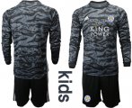 Wholesale Cheap Leicester City Blank Black Goalkeeper Long Sleeves Kid Soccer Club Jersey
