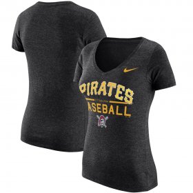 Wholesale Cheap Pittsburgh Pirates Nike Women\'s Practice 1.7 Tri-Blend V-Neck T-Shirt Heathered Black