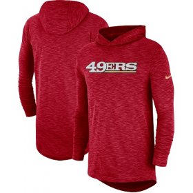 Wholesale Cheap Men\'s San Francisco 49ers Nike Scarlet Sideline Slub Performance Hooded Long Sleeve T-Shirt