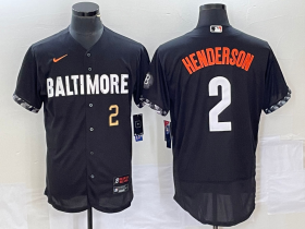 Wholesale Cheap Men\'s Baltimore Orioles #2 Gunnar Henderson Number Black 2023 City Connect Flex Base Stitched Jersey
