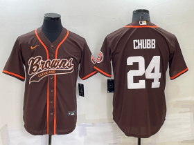 Wholesale Men\'s Cleveland Browns #24 Nick Chubb Brown Stitched Cool Base Nike Baseball Jersey