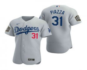 Wholesale Cheap Men\'s Los Angeles Dodgers #31 Mike Piazza Gray 2020 World Series Authentic Flex Nike Jersey