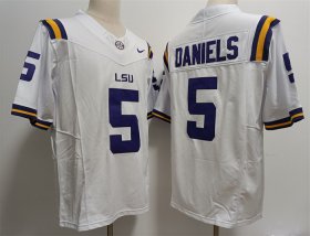 Cheap Men\'s LSU Tigers #5 Jayden Daniels White Stitched Jersey