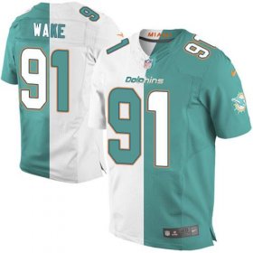 Wholesale Cheap Nike Dolphins #91 Cameron Wake Aqua Green/White Men\'s Stitched NFL Elite Split Jersey