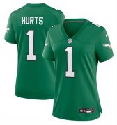 Wholesale Cheap Women's Philadelphia Eagles #1 Jalen Hurts Kelly Green Game Stitched Jersey(Run Small)