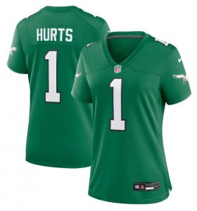 Wholesale Cheap Women\'s Philadelphia Eagles #1 Jalen Hurts Kelly Green Game Stitched Jersey(Run Small)