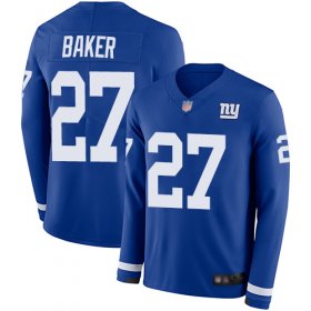 Wholesale Cheap Nike Giants #27 Deandre Baker Royal Blue Team Color Men\'s Stitched NFL Limited Therma Long Sleeve Jersey