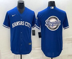 Cheap Men\'s Kansas City Royals Big Logo Blue 2022 City Connect Cool Base Stitched Jerseys