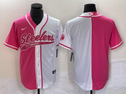 Wholesale Cheap Men's Pittsburgh Steelers Blank Pink White Two Tone With Patch Cool Base Stitched Baseball Jersey