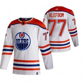 Wholesale Cheap Edmonton Oilers #77 Oscar Klefblom White Men\'s Adidas 2020-21 Reverse Retro Alternate NHL Jersey