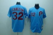 Wholesale Cheap Mitchell and Ness Phillies #32 Steve Carlton Stitched Blue Throwback MLB Jersey