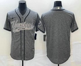 Cheap Men\'s New York Yankees Blank Grey Gridiron Cool Base Stitched Baseball Jersey
