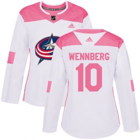 Wholesale Cheap Adidas Blue Jackets #10 Alexander Wennberg White/Pink Authentic Fashion Women\'s Stitched NHL Jersey