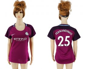 Wholesale Cheap Women\'s Manchester City #25 Fernandinho Away Soccer Club Jersey