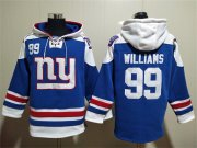 Wholesale Men's New York Giants #99 Leonard Williams Blue Lace-Up Pullover Hoodie