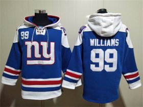 Wholesale Men\'s New York Giants #99 Leonard Williams Blue Lace-Up Pullover Hoodie