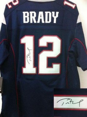 Wholesale Cheap Nike Patriots #12 Tom Brady Navy Blue Team Color Men\'s Stitched NFL Elite Autographed Jersey