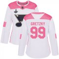 Wholesale Cheap Adidas Blues #99 Wayne Gretzky White/Pink Authentic Fashion Stanley Cup Champions Women's Stitched NHL Jersey