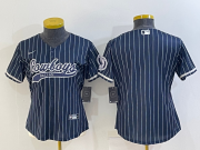 Wholesale Cheap Women's Dallas Cowboys Blank Navy Blue Pinstripe With Patch Cool Base Stitched Baseball Jersey
