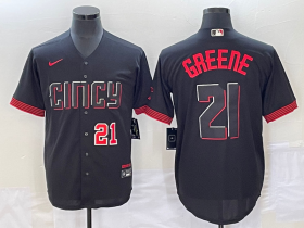 Wholesale Cheap Men\'s Cincinnati Reds #21 Hunter Greene Number Black 2023 City Connect Cool Base Stitched Jersey1