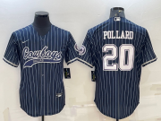 Wholesale Cheap Men's Dallas Cowboys #20 Tony Pollard Navy Blue Pinstripe With Patch Cool Base Stitched Baseball Jersey