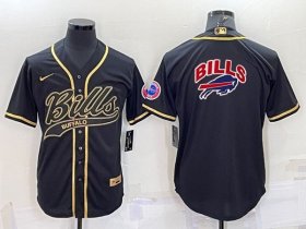 Wholesale Cheap Men\'s Buffalo Bills Black Team Big Logo With Patch Cool Base Stitched Baseball Jersey