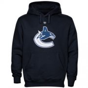 Wholesale Cheap Vancouver Canucks Old Time Hockey Big Logo with Crest Pullover Hoodie Navy Blue