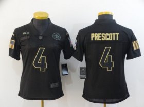 Wholesale Cheap Women\'s Dallas Cowboys #4 Dak Prescott Black 2020 Salute To Service Stitched NFL Nike Limited Jersey