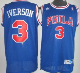 Wholesale Cheap Philadelphia Sixers #3 Allen Iverson Blue With PHILA Swingman Throwback Jersey