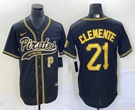 Wholesale Cheap Men\'s Pittsburgh Pirates #21 Roberto Clemente Number Black Cool Base Stitched Baseball Jersey1