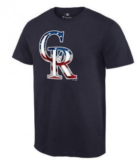 Wholesale Cheap Men\'s Colorado Rockies USA Flag Fashion T-Shirt Navy Blue